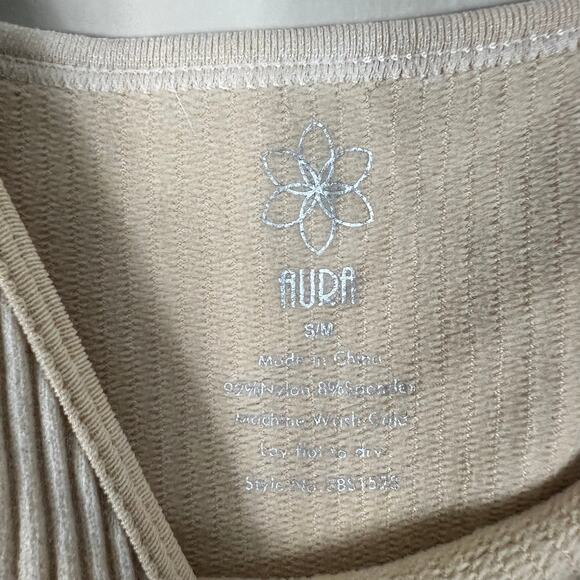 Aura Bodysuit Womens S/M Cream Ribbed Sleeveless Stretch Neutral Basic Layering - Picture 4 of 4